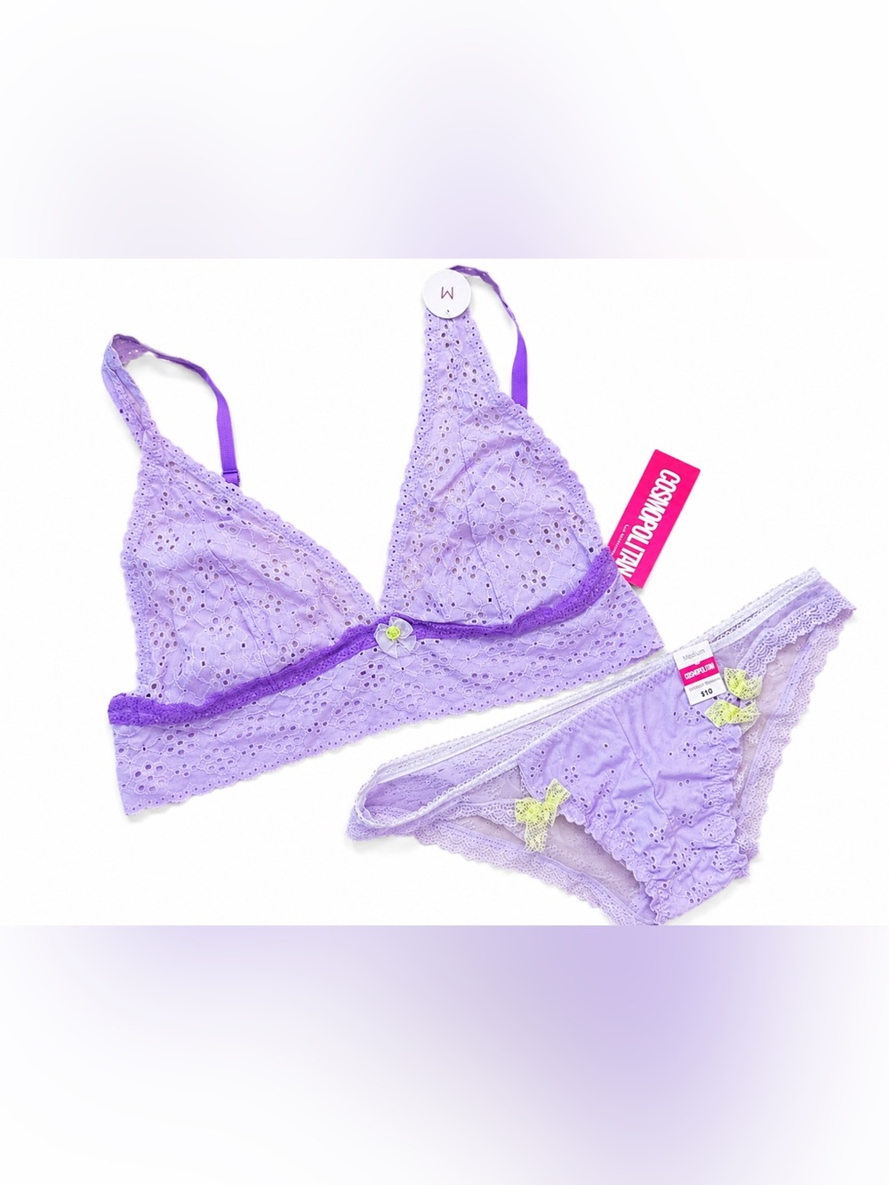 Cosmopolitan Lavender Eyelet Lace Bra Panty Set Medium NWT Floral Lingerie Set